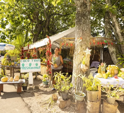 Stand de fruits et produits locaux à Moorea © Grégoire Le Bacon